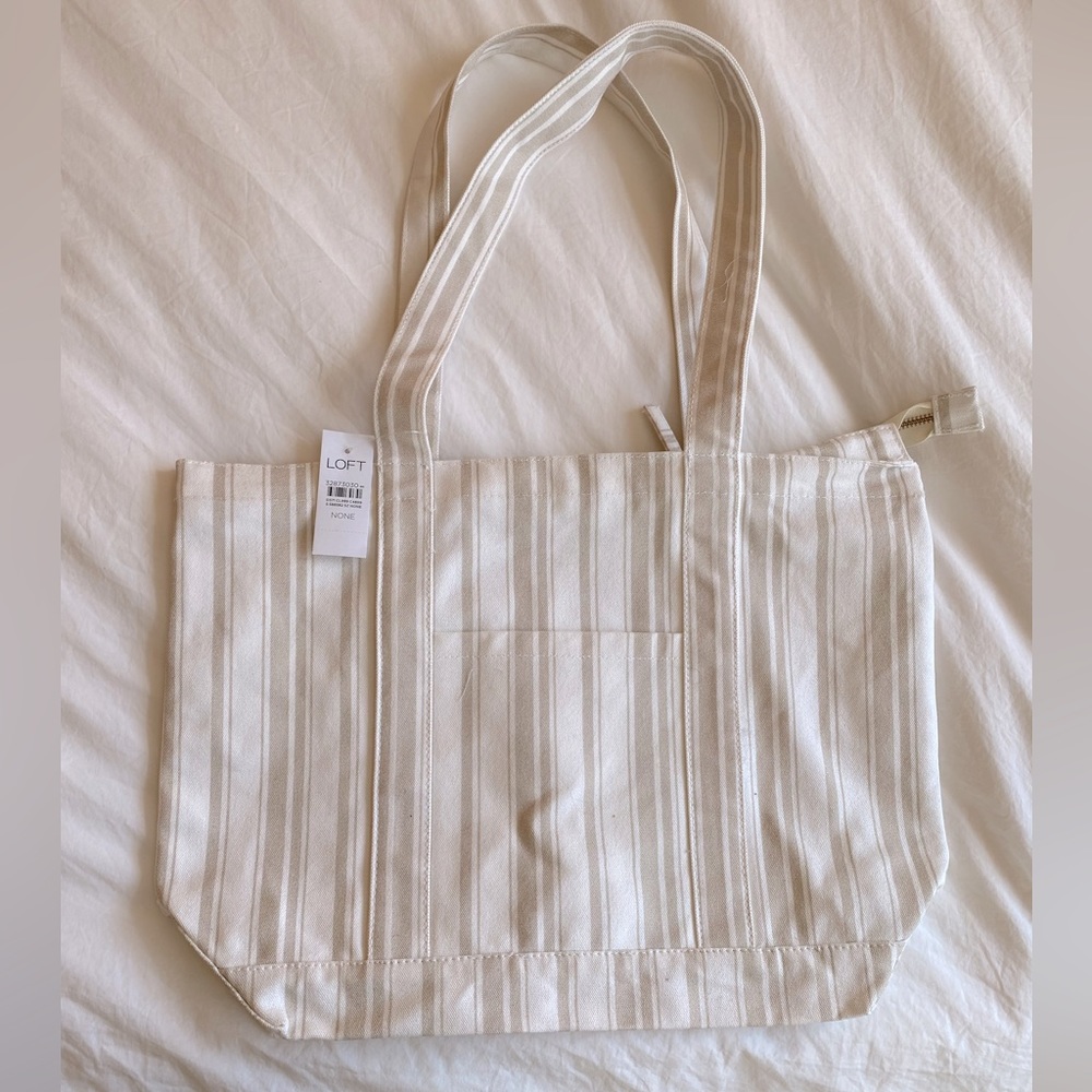 LOFT Striped Zip Tote